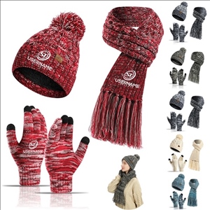 Cozy Winter Knit Set-Beanie Gloves Scarf Combo